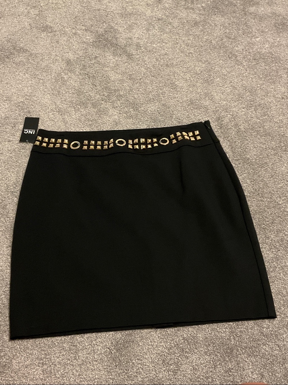 INC International Concepts Black Mini Skirt with Gold Stud Trim